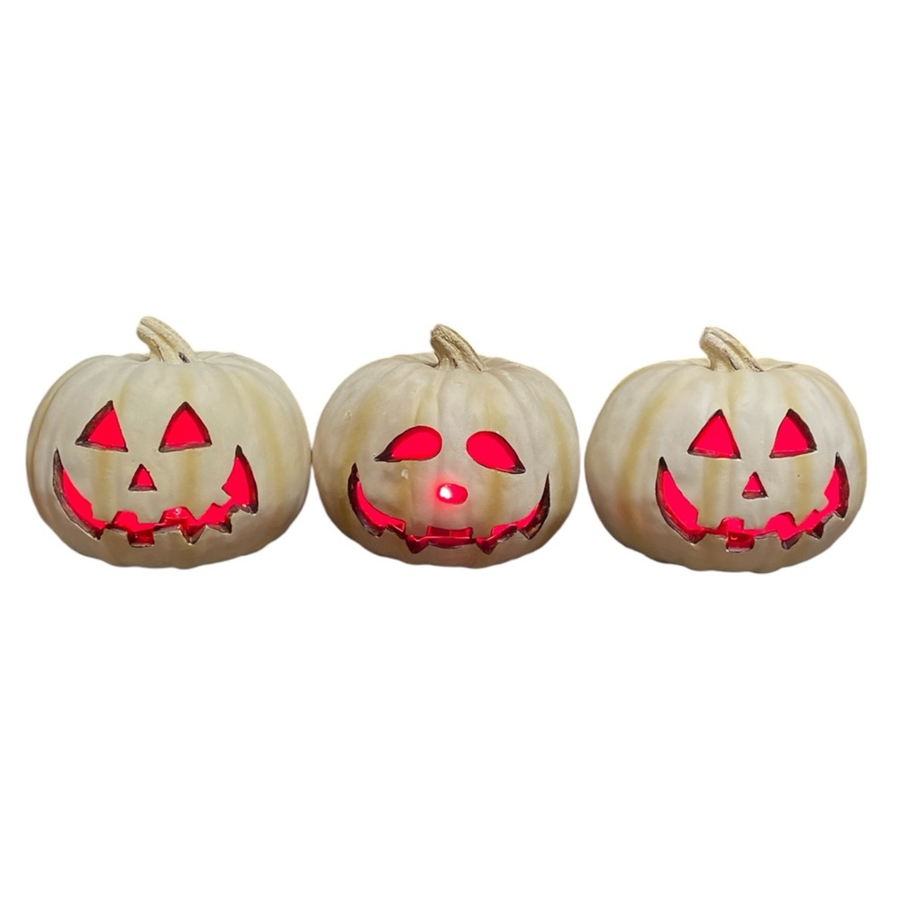Light Up Jack O Lantern Plug In Pumpkin White Lot of 3 Red Glow 8 inch Walmart